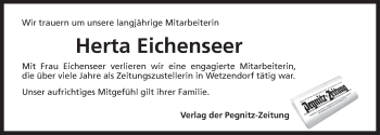 Traueranzeige von Herta Eichenseer von Pegnitz-Zeitung